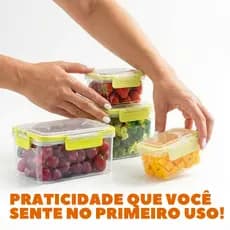 Kit 5 Organizador Alimentos Geladeira Hermético Transparente Empilhável  Vedação Multiuso Caixa Organizadora Cozinha