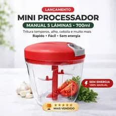 Mini Processador Manual 5 Lâminas 700ml | Tritura Alho, Cebola e Temperos Rápido e Sem Energia