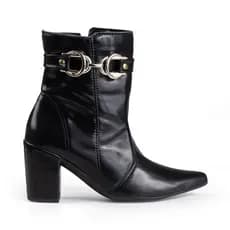 Bota Bico Fino Feminina Via Mariza Cano Curto Coturno Salto Bloco Conforto Dia a Dia Elegante Moda