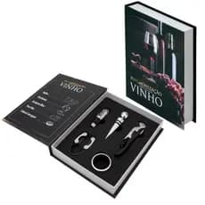 Kit Vinho Luxo Abridor Saca Rolhas Tampa Dosador Livro 05 Peças Premium