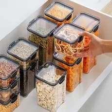 Kit Potes Herméticos Empilháveis Quadrado Resistente Cozinha Dispensa Para Mantimentos