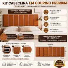 Kit Até 15 Cabeceira Modular Courino Retangular Placas 45cmx20cm Painel Estofado Fácil Instalação