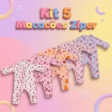Kit 5 Macacão Estampado Ziper Menina Bebê Algodão Vira Pé Inverno Verao Infantil Macio Macacões