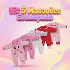 Kit 5 Macacão Estampado Menina Bebê Algodão Vira Pé Inverno Verao Infantil Macio Enxoval Macacões