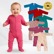 Kit 5 Macacão Bebê P M G Algodão Zíper Vira Pé Inverno Menino Menina Macacões