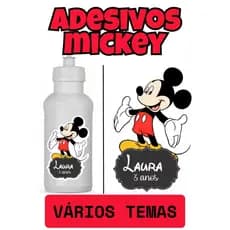 Adesivo Etiqueta Mickey Vários Temas P/ Copos de Festa Garrafas Squeeze Recortados Resistentes