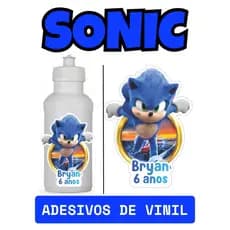 Adesivo Etiqueta Sonic Vários Temas P/ Copos de Festa Garrafas Squeeze Recortados Resistentes