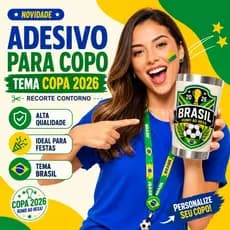 Adesivo Para Copo Copa 2026 Brasil Verde Amarelo Vinil À Prova D'água Festa Torcida Personalizado