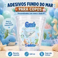 Adesivo Para Copo Personalizado Fundo do Mar | Nome e Idade | 6x8cm | Lembrancinha Festa