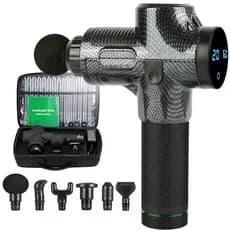 Pistola de Massagem Profissional Fisioterapêutica Recarregável Tela LCD 30 Velocidades + 6 Ponteiras Para Recuperação