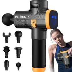 Pistola Massageadora Phoenix Profissional Fisioterapeutica Sem Fio Recarregavel 20 Niveis de Velocidade + 6 Ponteiras
