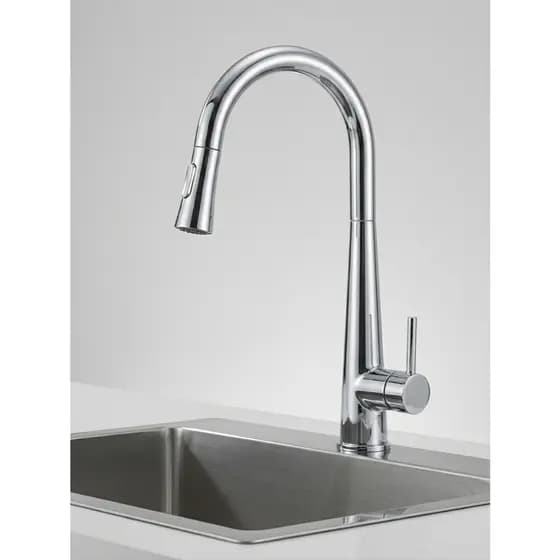 Torneira Cozinha Bancada Pia Aco Inox Cromado Corpo Bica Alta Bico Extensivel Misturador Monocomando