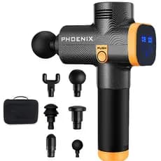 Massageador Phoenix Profissional 30 Níveis LCD Recarregável com 6 Ponteiras para Recuperação e Relaxamento Profundo