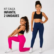 Kit 2 Calças Legging infantil feminina Ginástica Treino Escola Kids Fitness Feita em Poliamida