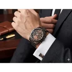 Relógio Com Pulseira De Aço com Pilha Bonito Elegante Marrom