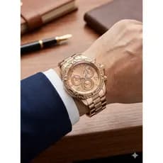 Relógio Grande pulseira de aço Dourado Elegância com Estilo