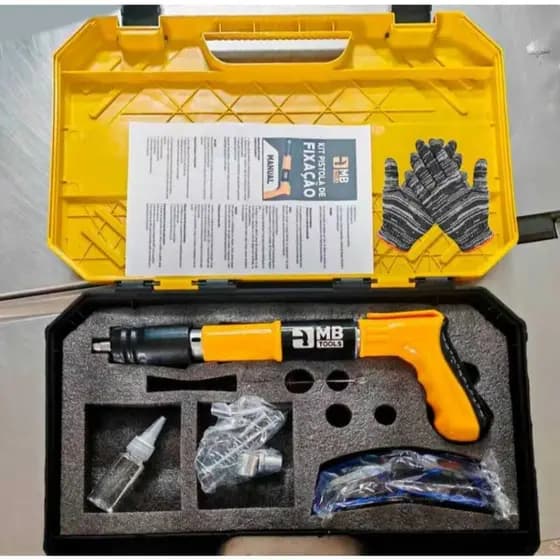 Pistola Fixação Finca Pino Ação Direta Pregos + Maleta Epi Pinador Pregador Grampeador Rebitador De Prego Pressão Manual