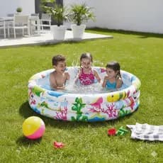 Piscina Inflável 135L 107x25cm 3 Anéis Decorados - SunWay / Praia Jardim Quintal / Infantil Verão