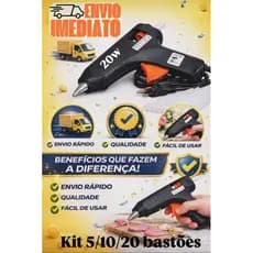 Pistola De Cola Quente Bivolt 20w + 5 / 10 /20  Bastões De Cola Revolver (110v e 220v) Profissional