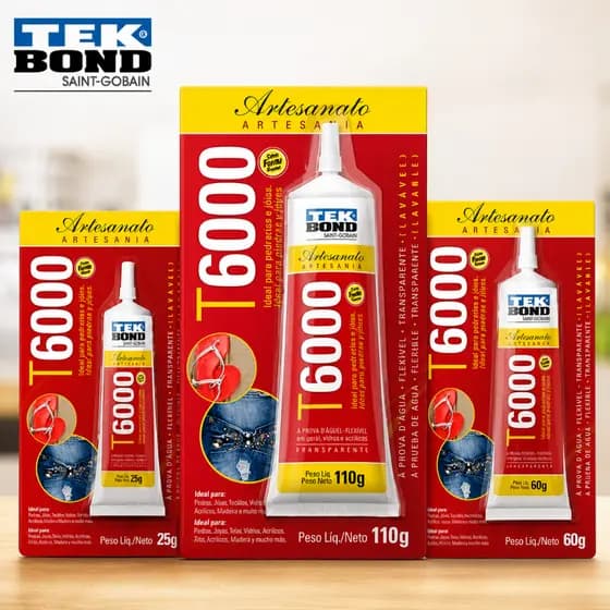 Cola Tecido, Bijuterias e Artesanato T6000 - Tek Bond - 25g/60g/110g Lavável e Versátil