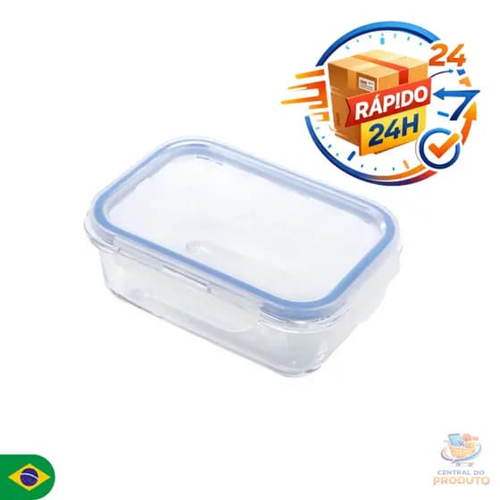 Pote Hermético Vidro Retangular Vedação Segura Alta Resistência 640ml Geladeira Freezer Micro-ondas