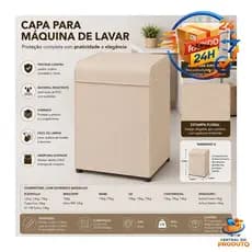 Capa Para Máquina de Lavar Grande Abertura Superior Forrada Bege Proteção Poeira Umidade