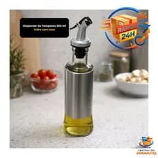Dispenser de Temperos 300ml Vidro com Aço Inoxidável Prático e Moderno para Azeite Vinagre
