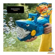 Pistola de Bolhas Tubarão Azul 21cm Brinquedo Infantil Seguro 10.000 em 5 Minutos