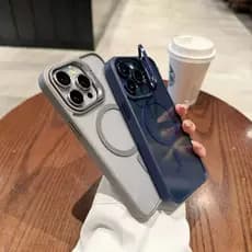 ③Capa Magnética Com  suporte invisível para iPhone 15 14 13 12 11 Pro Max Capa Macia Com Proteção De Camera Lente