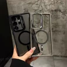 ③Capinha Magnética Magsafe + Lentes de proteção suporte p/ Samsung S25Ultra 25 S24 S23 Ultra S23Plus S23FE S24FE S25FE