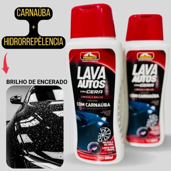 Kit C/2 Shampoo Lava Autos C/Cera Liquida Brilho Espelhado Para Manutenção Proauto 500ml