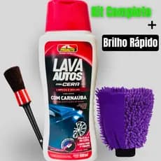Kit C/Shampoo Automotivo C/ Cera Carnaúba Efeito Espelhado Em Minutos + Acêssorios