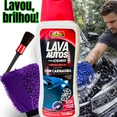 Kit Shampoo Automotivo C/ Cera Carnaúba Alto Brilho Liquido + Luva Microfibra Não Risca + Acêssorio