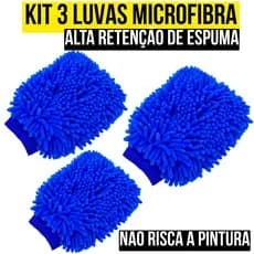 Kit C/3 Luva Microfibra Alta Absorção Remove A Sujeira Com Segurança Sem Riscar A Pintura Lava Carro E Moto
