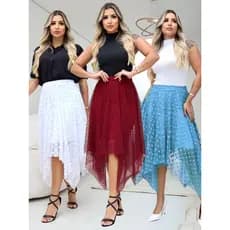Saia Tule Midi em Tule Poa Forrada Com Elástico na Cintura Moda Cristã Modesta