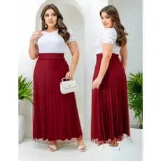 Saia Longa Evangélica Plissada de Tule de Poã com Forro Moda Femenina