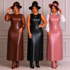 Vestido Plus Size Feminino Longuete Couro Regata Soltinho Moda Evangelica  Elegante Social Igreja