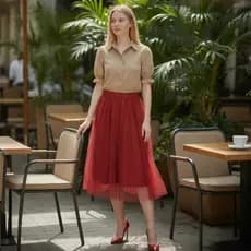 Saia Midi Tule Liso Evangelico Cintura Alta Moda Elegante Congresso Fardamento Festividade Congresso