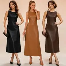 Vestido Feminino Valentina Longuete Couro Regata Soltinho Moda Elegante Cristã Gospel Brasil