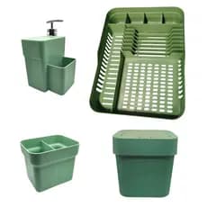 Kit De Pia Com Escorredor Lixeira Dispenser De Detergente E Porta Talher