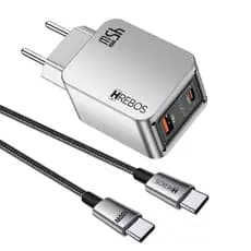 Carregador Turbo USB-C 45W + USB 18W com Cabo Tipo C