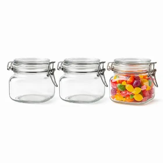 Kit 3 Potes vidro trava Hermético conserva 450ML redondo silicone rocco Armazenar curar