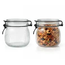 2 Potes Vidro Trava Inox preto 500ML hermético redondo Vedação Alimentos conserva mantimentos