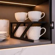 Organizador de Xícaras Premium Preto Branco e Bege | Suporte Multiuso para Bancada e Armário de Cozinha