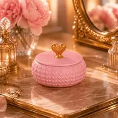 Porta Joias de Coração Luxuoso com Tampa Dourada Pote Decorativo Elegante para Quarto e Penteadeira