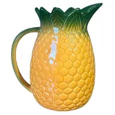 Jarra de Suco 2 Litros de Cerâmica em Formato de Abacaxi Pintado à Mão Mesa Posta Tropical