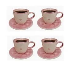 Jogo 4 Xícaras Chá/Café 200ml em Cerâmica Artesanal pintado à Mão Louça Decoração Mesa Posta