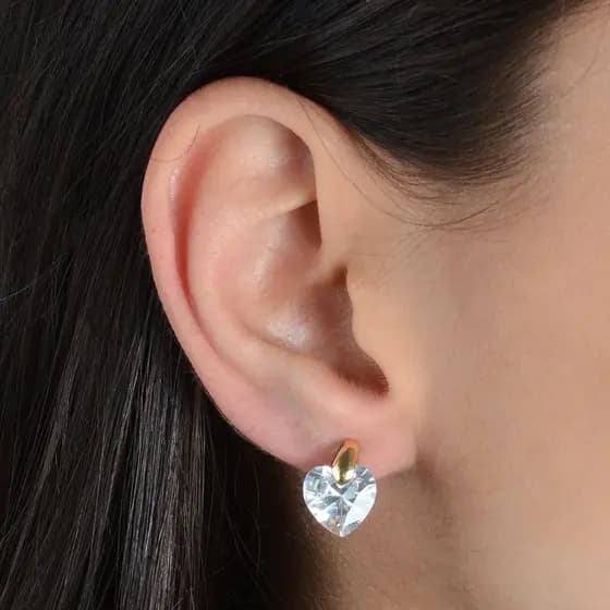 Brinco de Pedra Zircônia em formato de Coração Banhado a Ouro 18k
