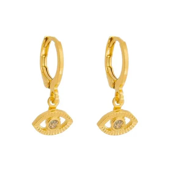 Brinco Argolinha Olho Grego com Ponto de Luz Banhado a Ouro 18K