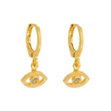 Brinco Argolinha Olho Grego com Ponto de Luz Banhado a Ouro 18K